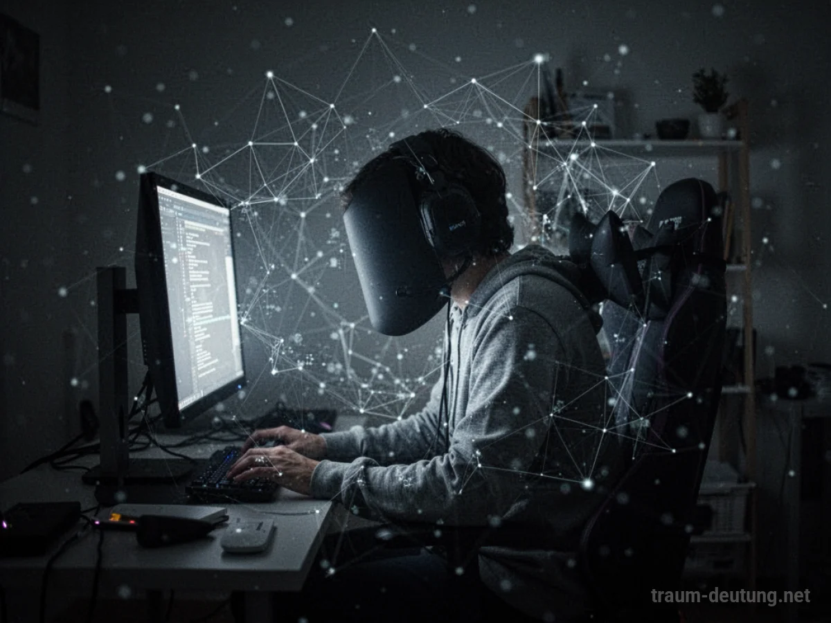 Eine Person sitzt im Dunkeln, nur vom Bildschirm beleuchtet, und wirkt völlig in der digitalen Welt gefangen.