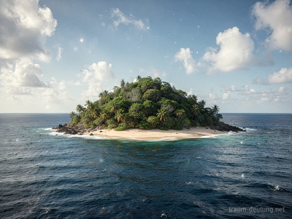 Eine einsame, unbewohnte Insel mit grüner Vegetation und Sandstrand im blauen Meer.