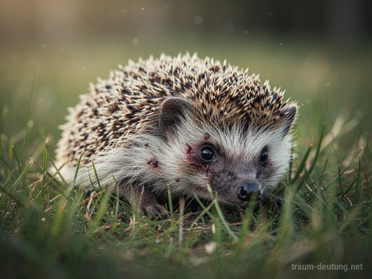 Verletzter Igel auf Gras liegend
