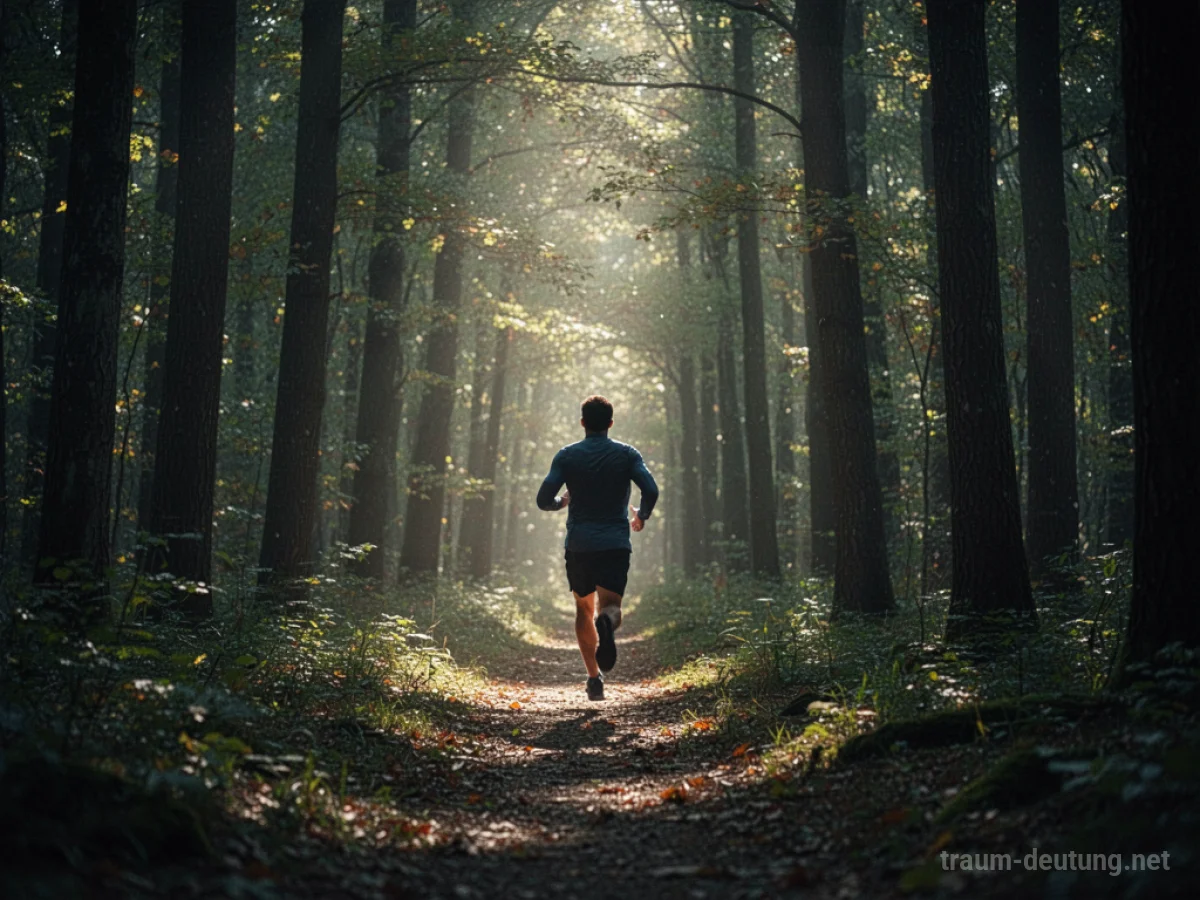 Silhouette einer Person, die im Wald ein Tier jagt