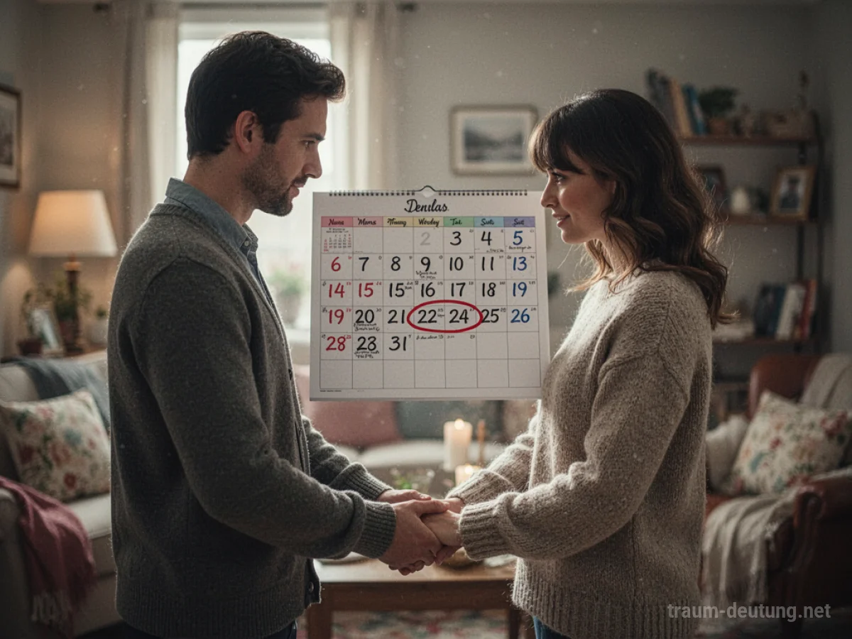 Ein Paar feiert einen Jahrestag, blickt gemeinsam auf einen Kalender.
