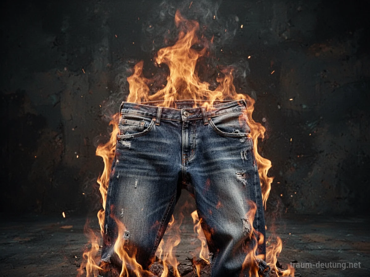 Jeans, die im Traum von symbolischen Flammen umgeben sind