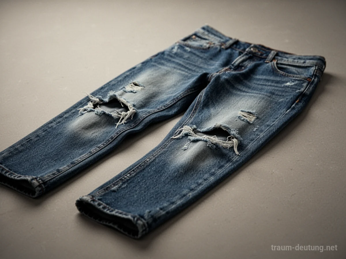 Jeans mit deutlichen Löchern an den Knien, auf hellem Untergrund liegend.