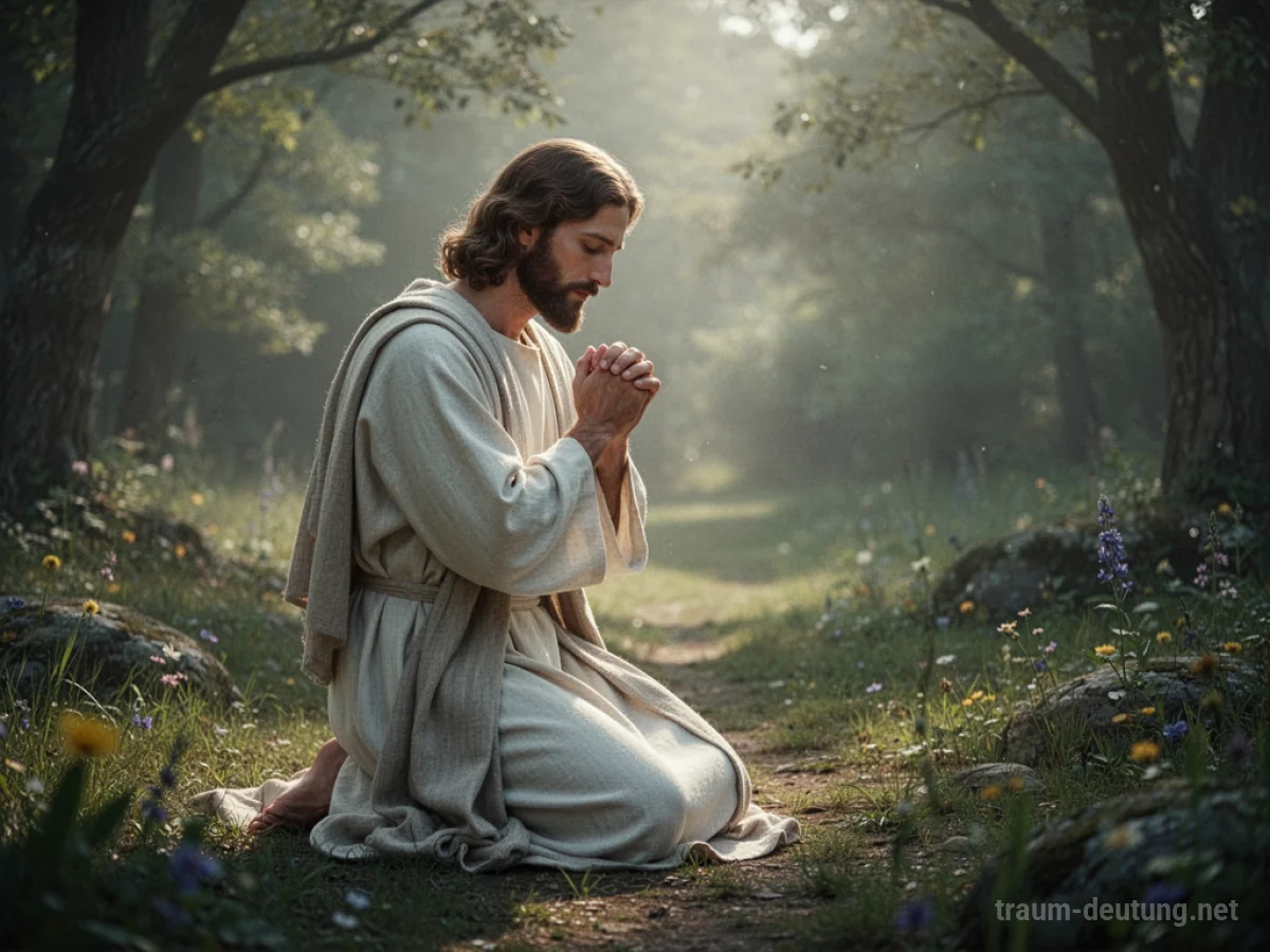 Jesus kniend im Gebet in friedlicher Natur