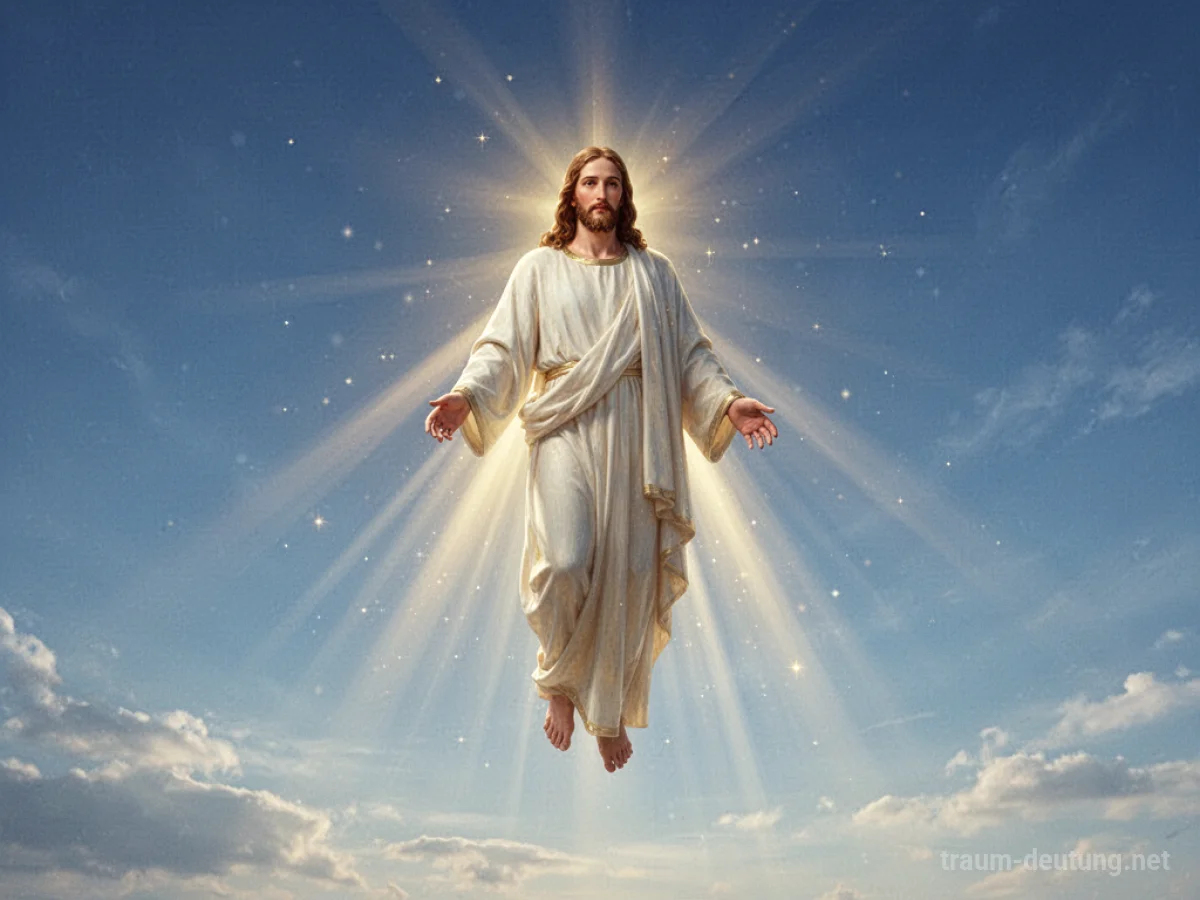 Jesusfigur im hellen Himmel schwebend