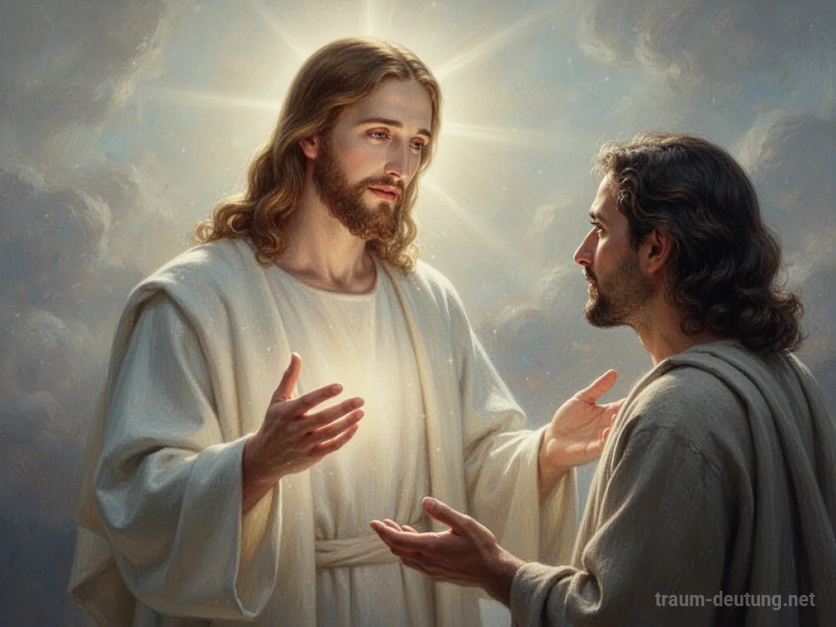 Jesusfigur, die einer Person im Traum Weisheit vermittelt