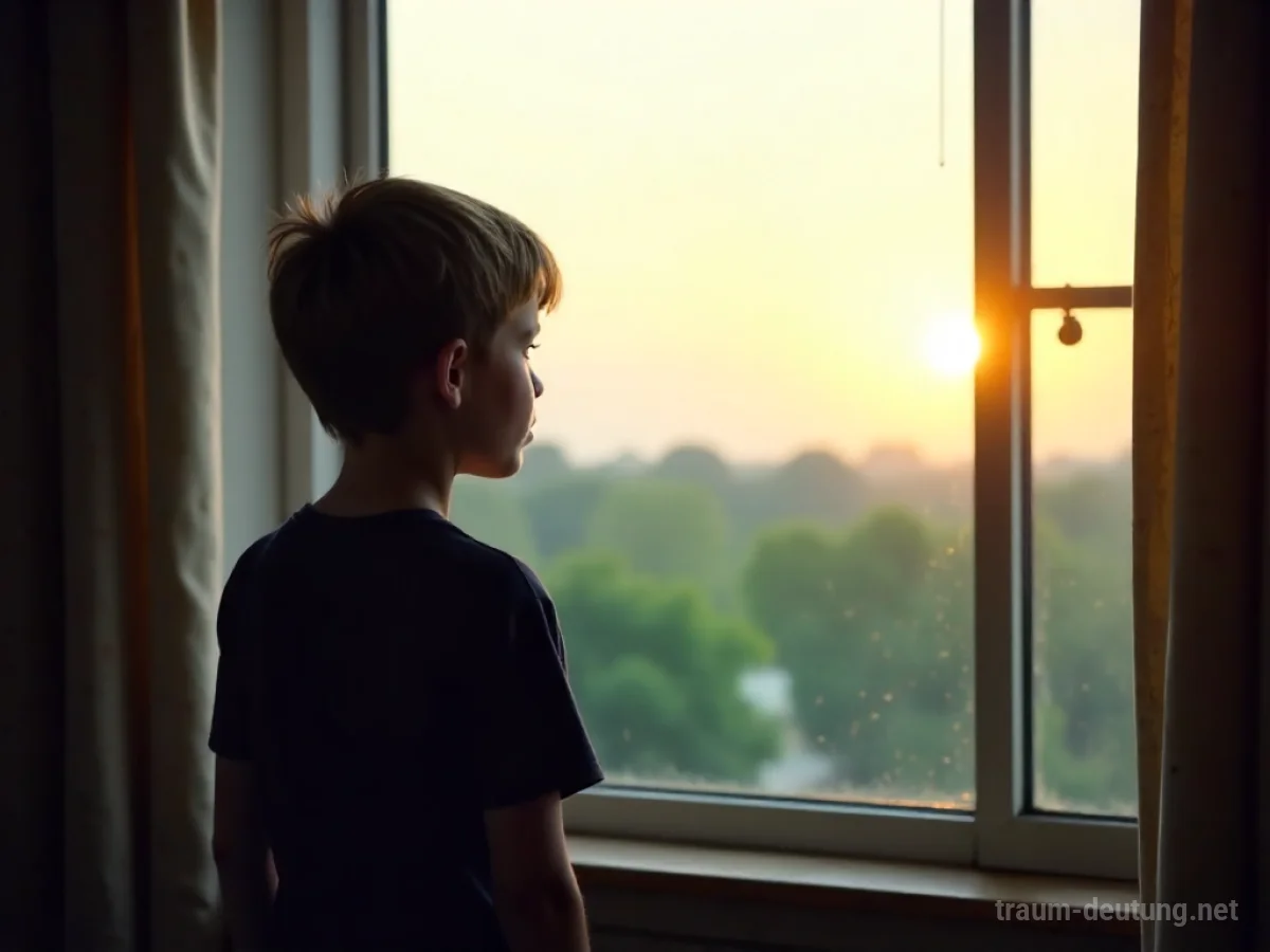 Junge Person blickt hoffnungsvoll aus dem Fenster in eine helle Landschaft.