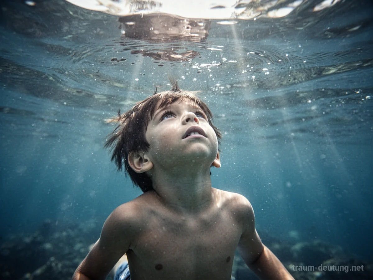 Junge im Wasser, der nach oben zum Licht blickt
