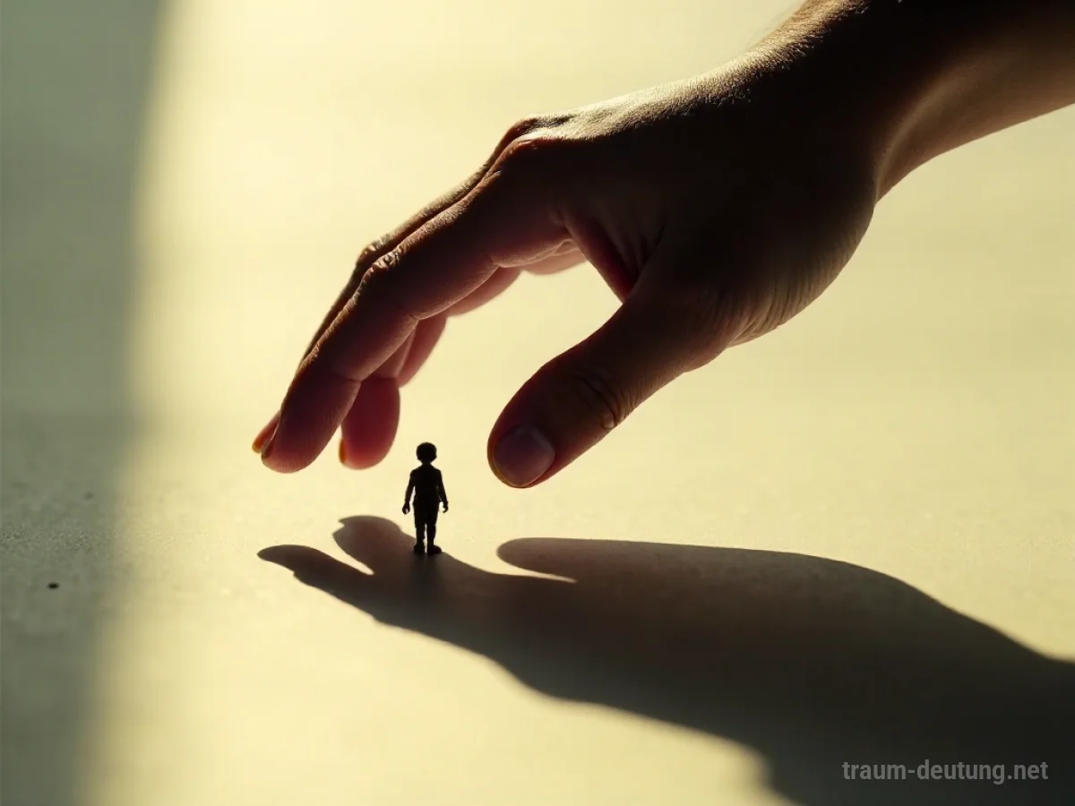 Eine schützende Hand über der Silhouette eines Jungen vor einem Schatten.