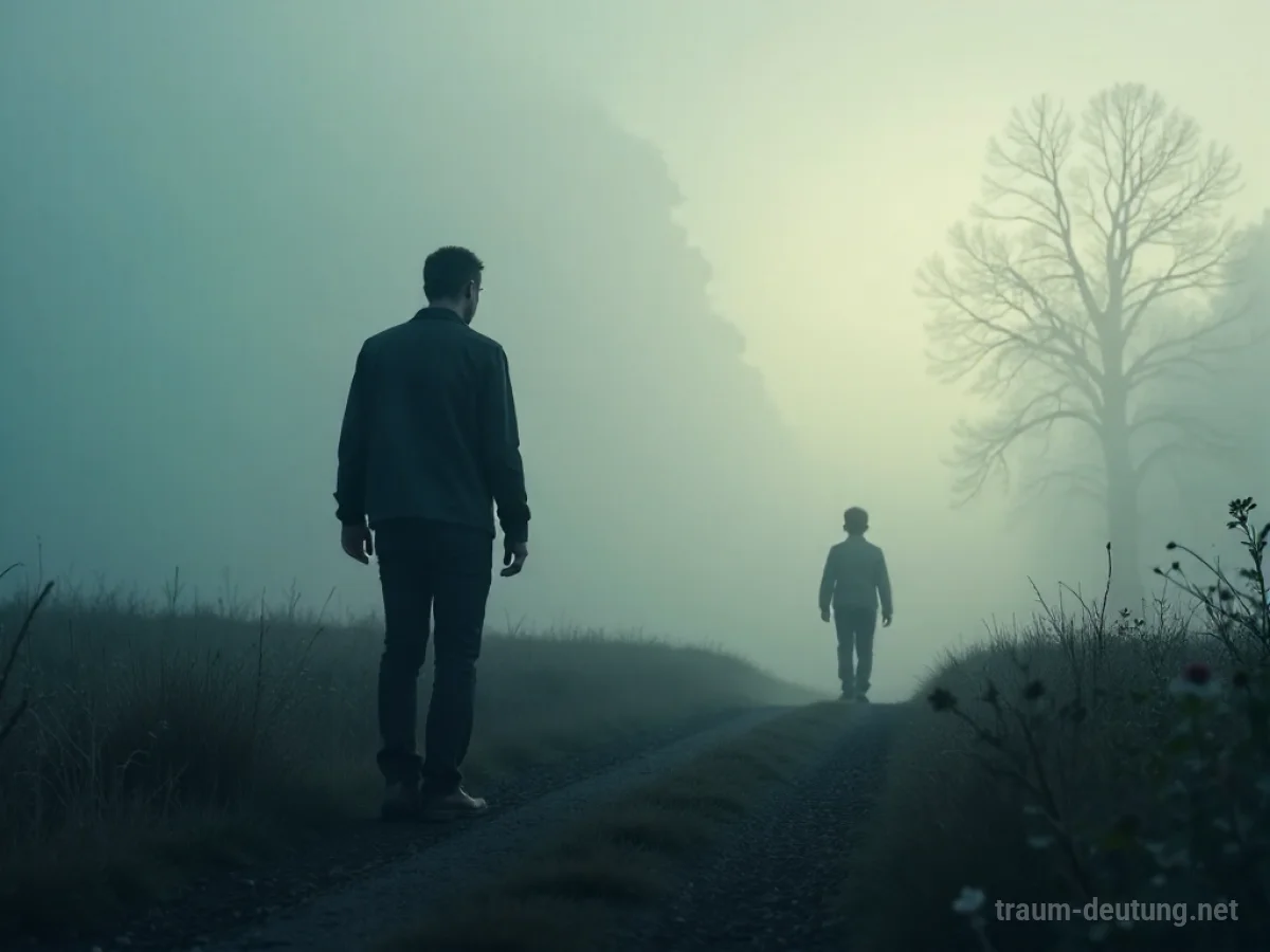 Silhouette eines Elternteils, das einem weggehenden Jungen nachsieht