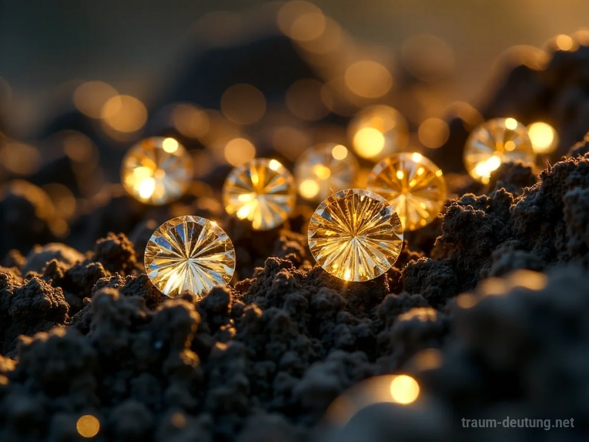Juwelen und Goldnuggets, teilweise in Erde vergraben, im Sonnenlicht