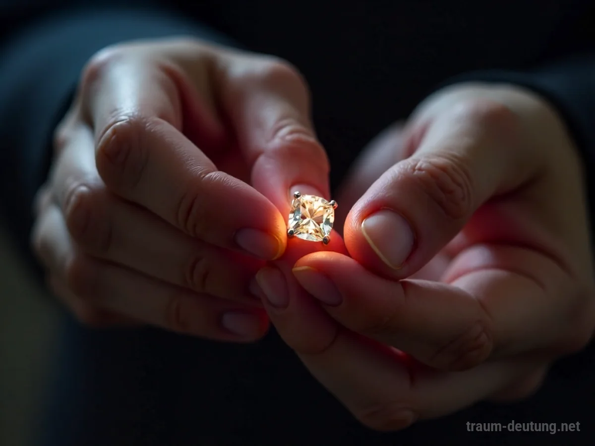Jemand legt einen glitzernden Juwel an seinen Finger.