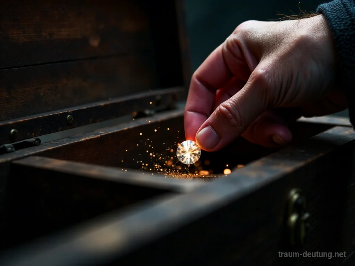 Hand versteckt Juwelen in einer alten Holzkiste