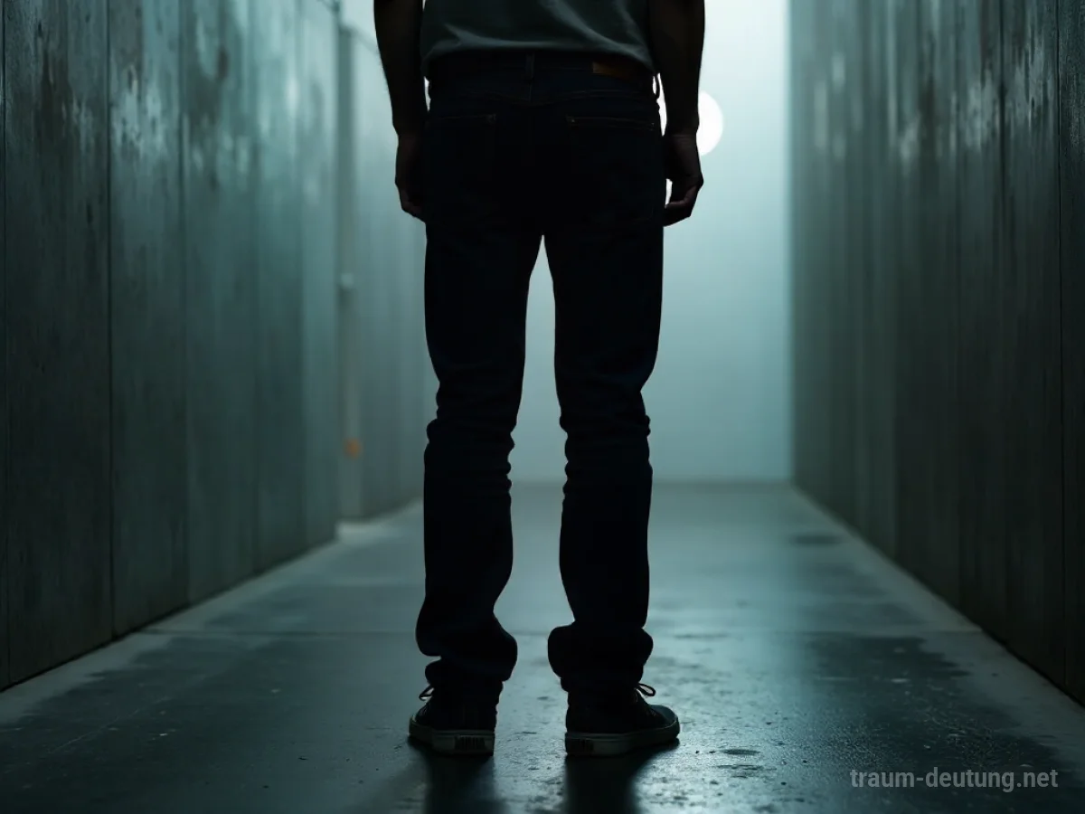 Person mit schwarzen Jeans in einem abstrakten Raum