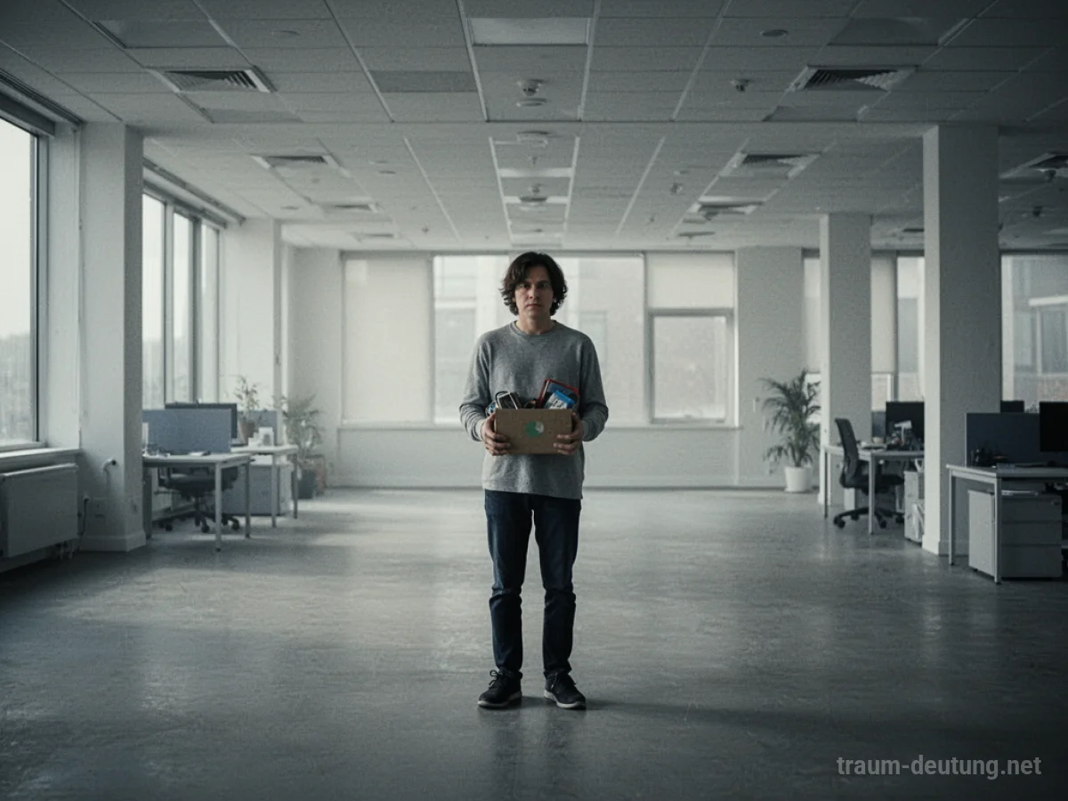 Eine Person steht allein in einem leeren Büro mit einer Kiste.