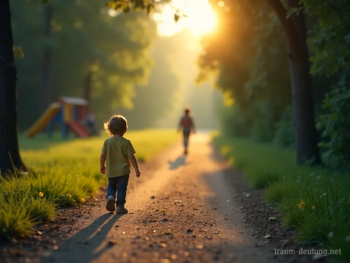 Ein verschwommener Pfad teilt sich und führt zu einer Kinderspielplatz-Szene und einer jugendlichen Landschaft.