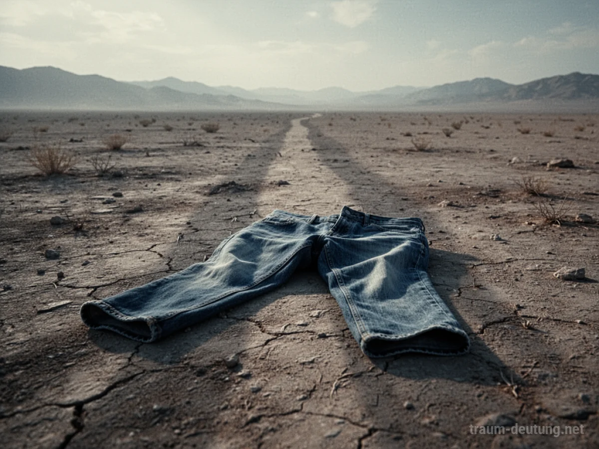 Eine einzelne Jeans liegt verlassen am Boden, daneben ein langer Schatten.