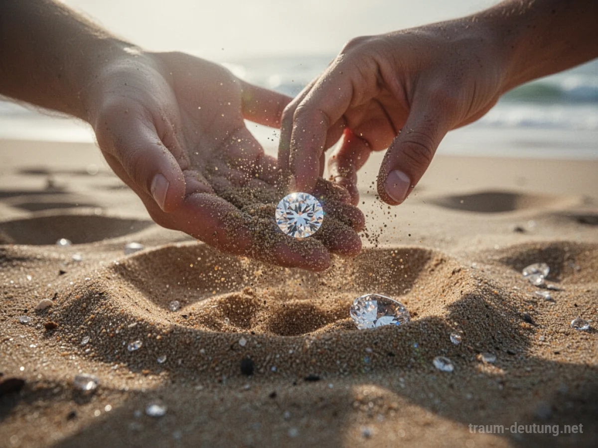 Eine Hand sucht nach einem Juwel im Sand.