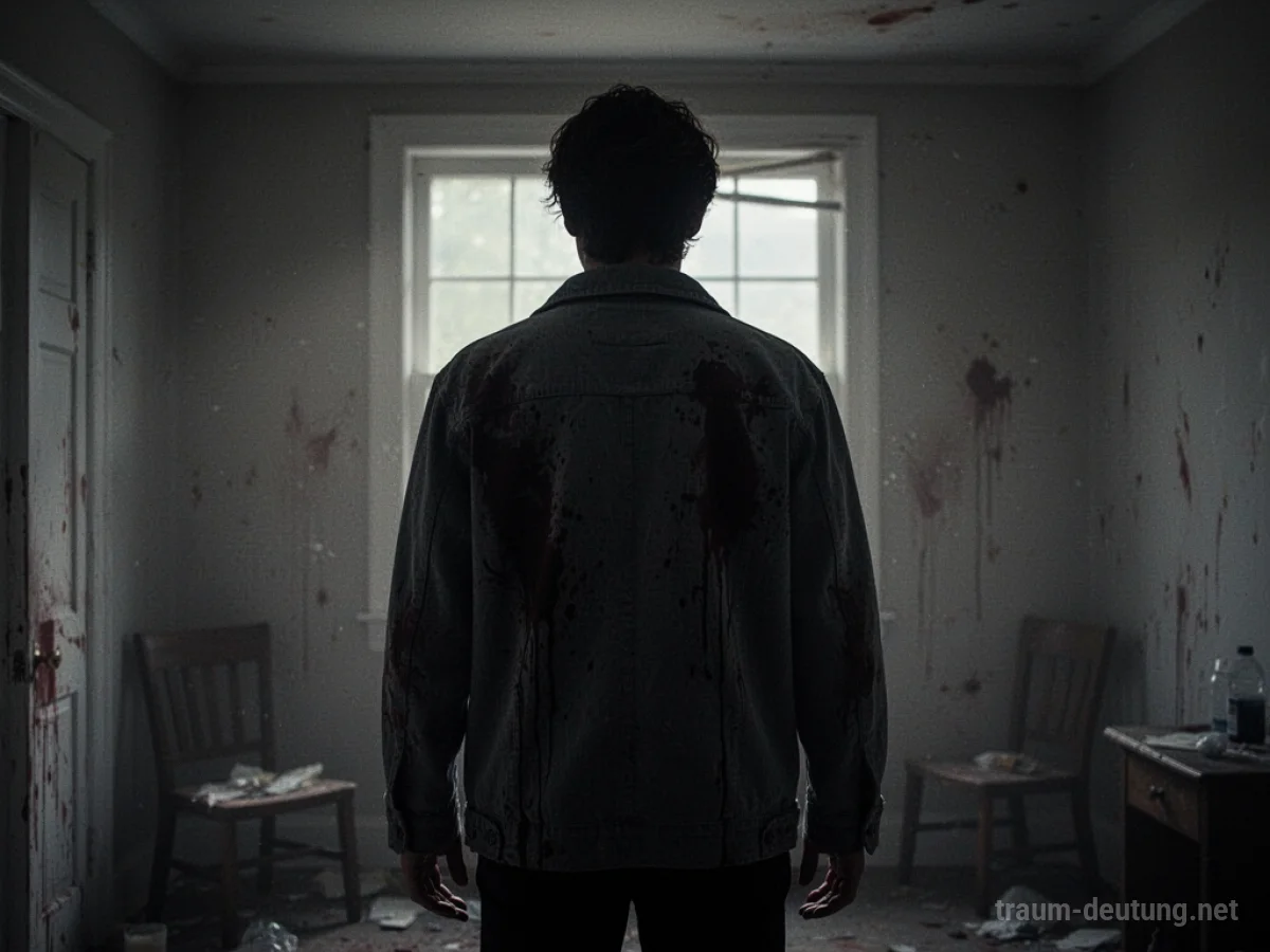 Silhouette einer Person mit einer Jacke, auf der dunkle Flecken zu sehen sind