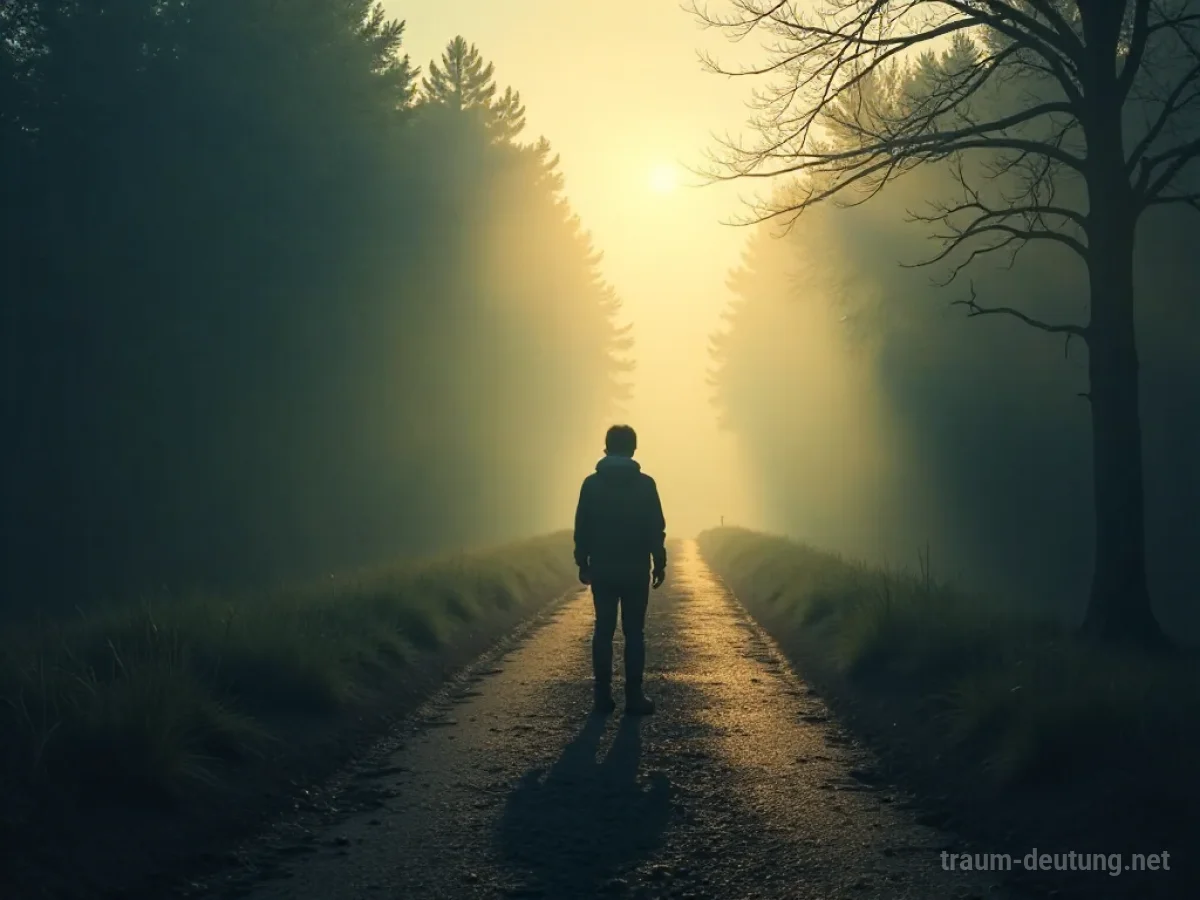 Silhouette einer Person blickt auf einen verblassenden Weg der Jugend zurück.