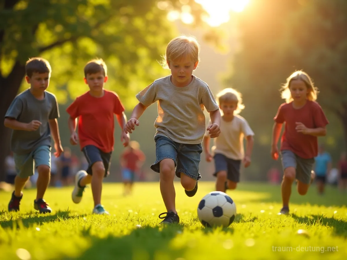 Gruppe von vielen Jungen, die im Freien spielen und rennen