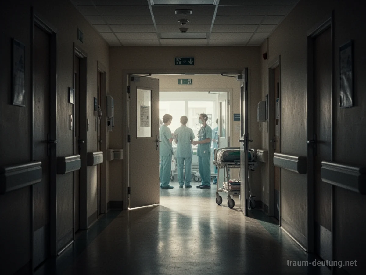 Silhouetten von Ärzten und Krankenschwestern in einem Krankenhausflur