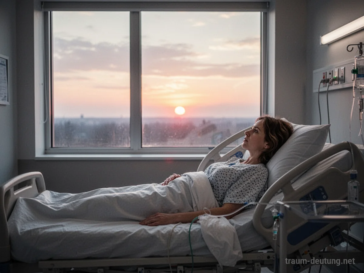 Person im Krankenhausbett blickt aus dem Fenster bei Sonnenaufgang