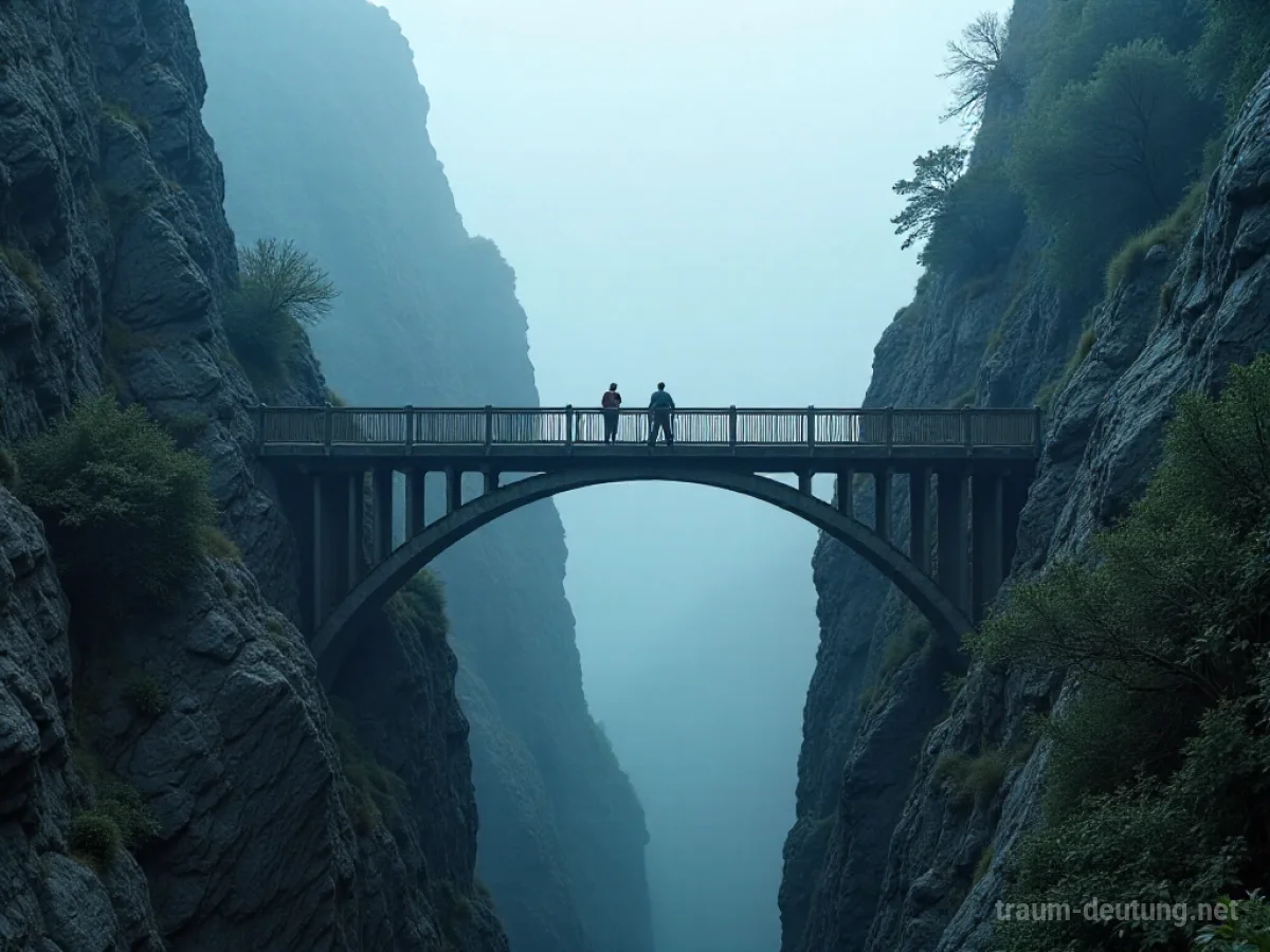Eine Brücke überspannt eine tiefe Klippe, symbolisiert Übergang und Herausforderung.