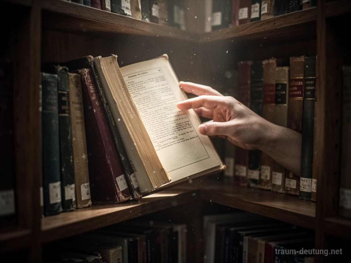 Eine Hand greift nach einem Buch in einem Regal.