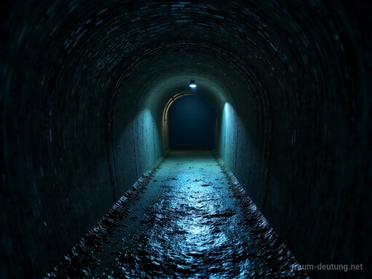 Ein dunkler, enger Kanal mit einem schwachen Licht am Ende