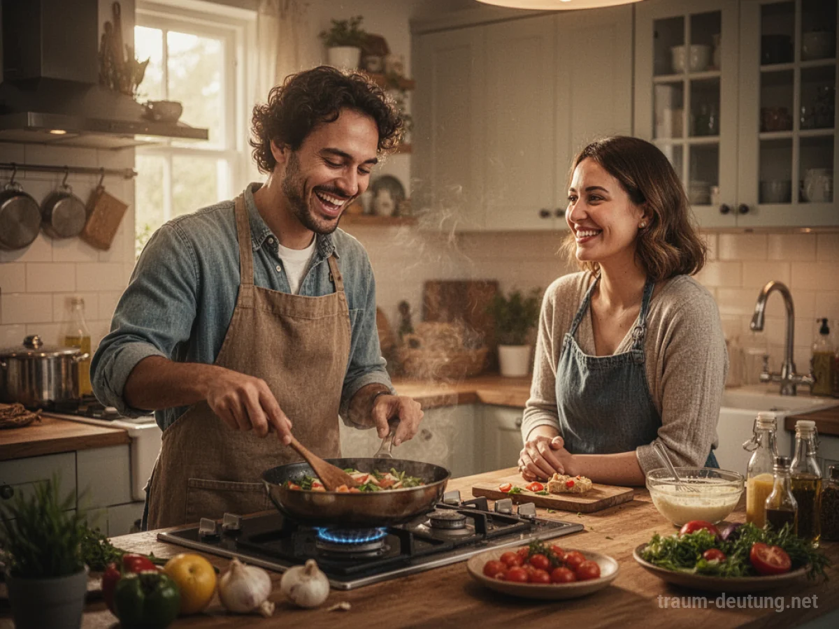 Ehepartner kocht in einer gemütlichen Küche