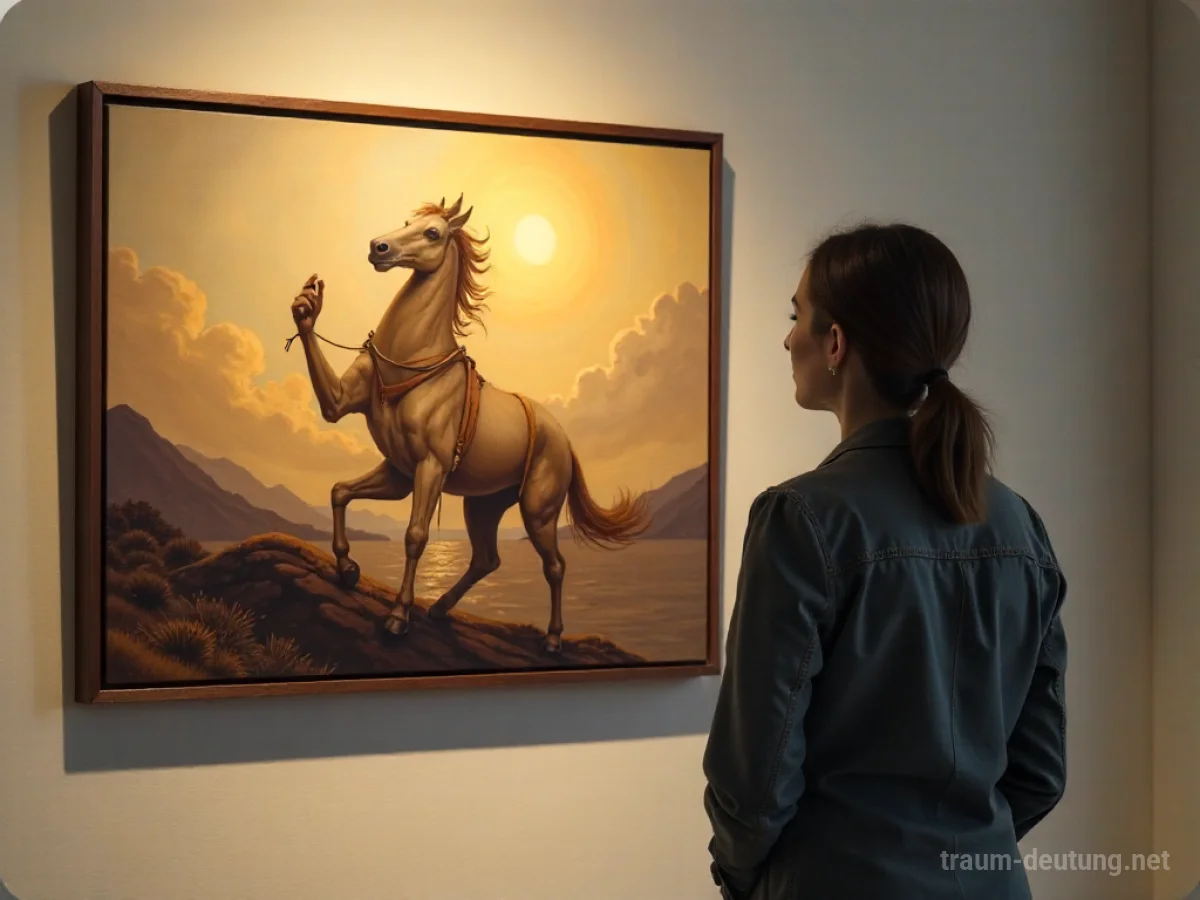 Person betrachtet eigenes Kunstwerk auf einer Ausstellungsleinwand