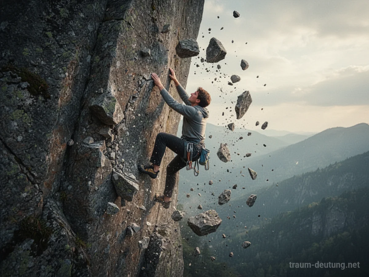 Person klettert auf Felsen, die unter den Händen bröckeln