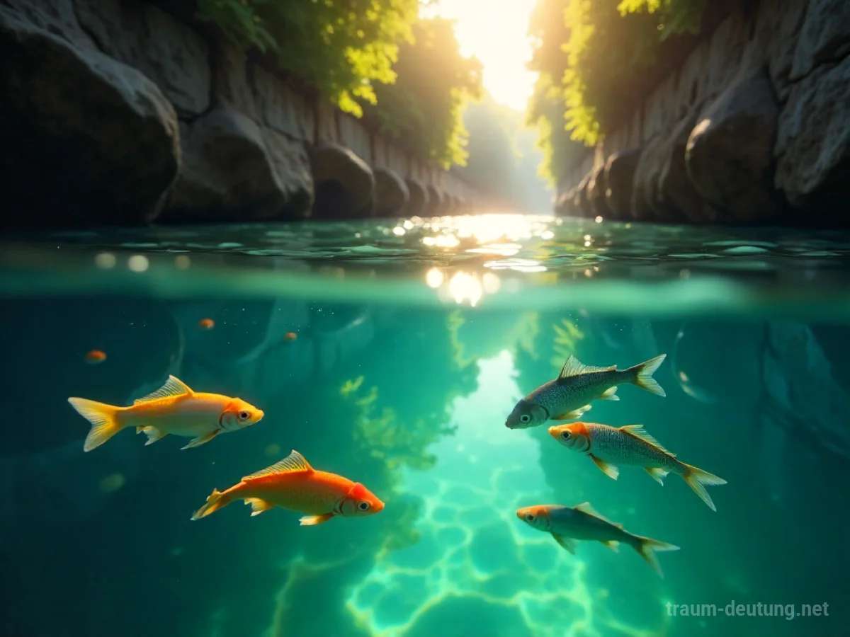 Bunte Fische schwimmen in einem klaren Kanal.