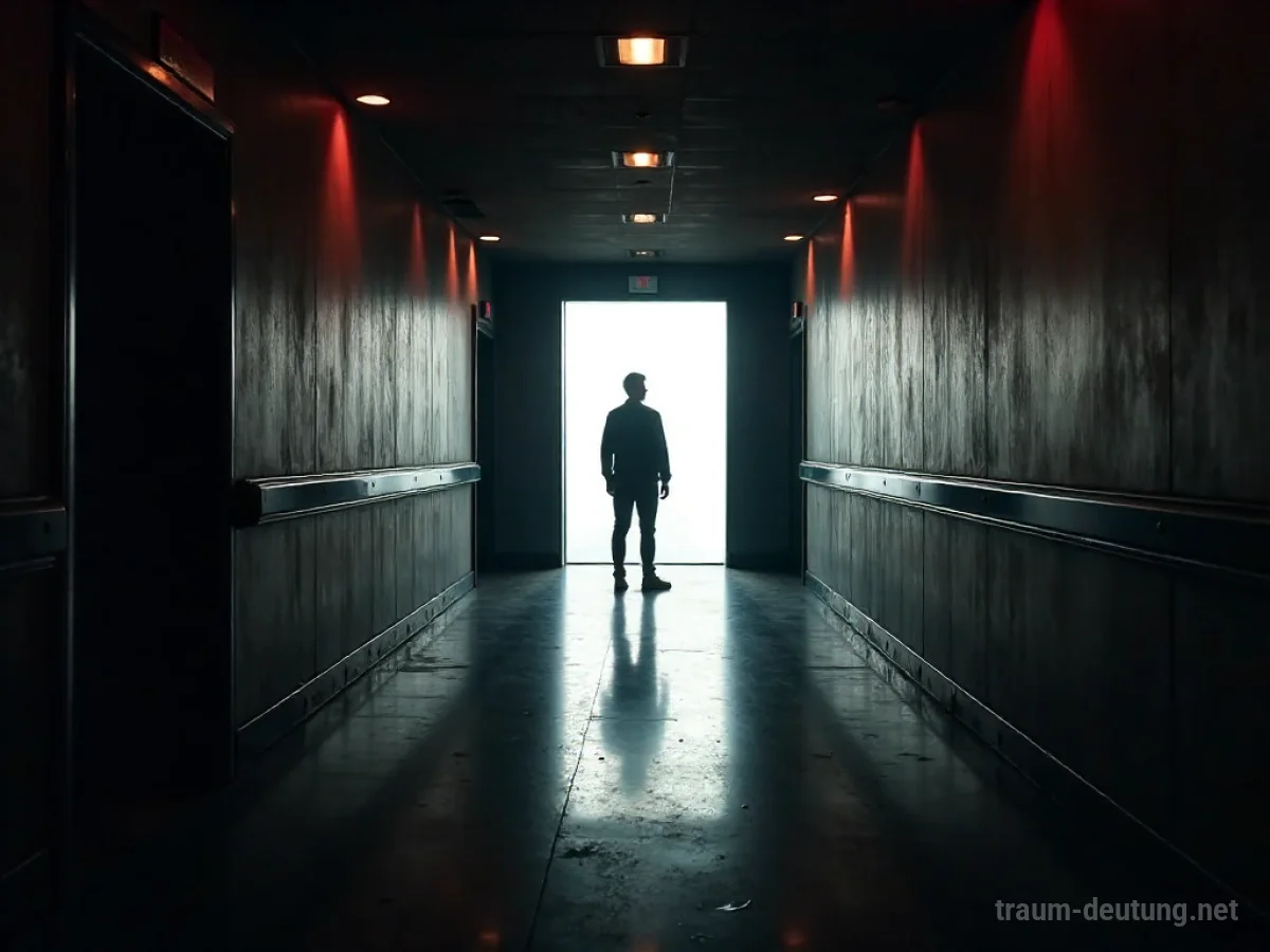 Silhouette einer einzelnen Person in einem dunklen Kinogang