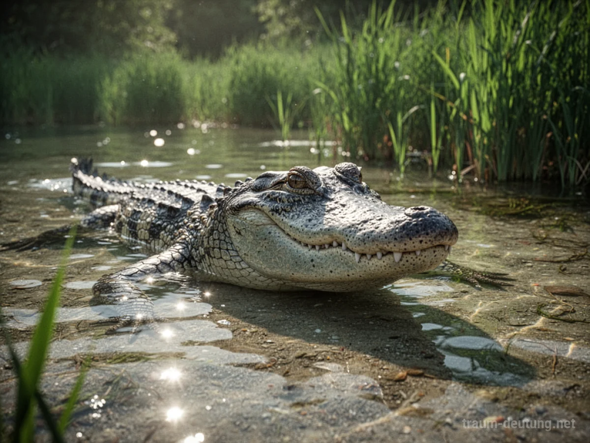 Ein freundliches Krokodil schwimmt ruhig in klarem Wasser.