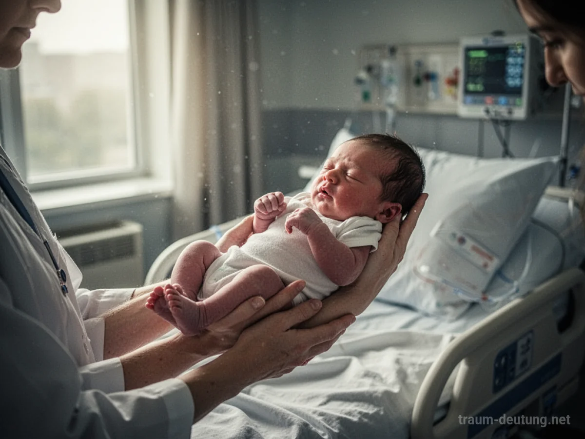 Geburt eines Babys in einem hellen Krankenhauszimmer
