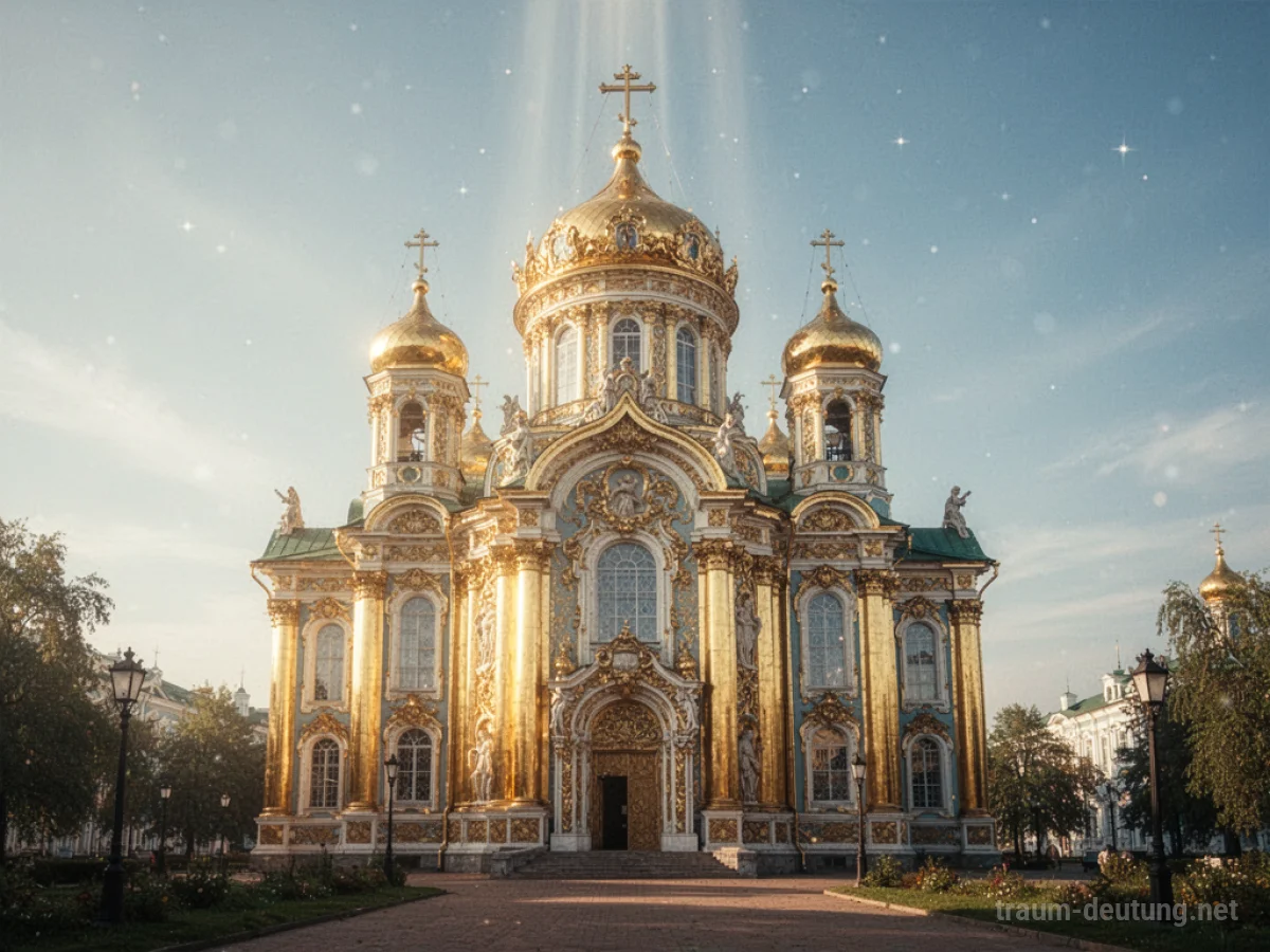 Eine strahlend goldene Kirche unter klarem Himmel