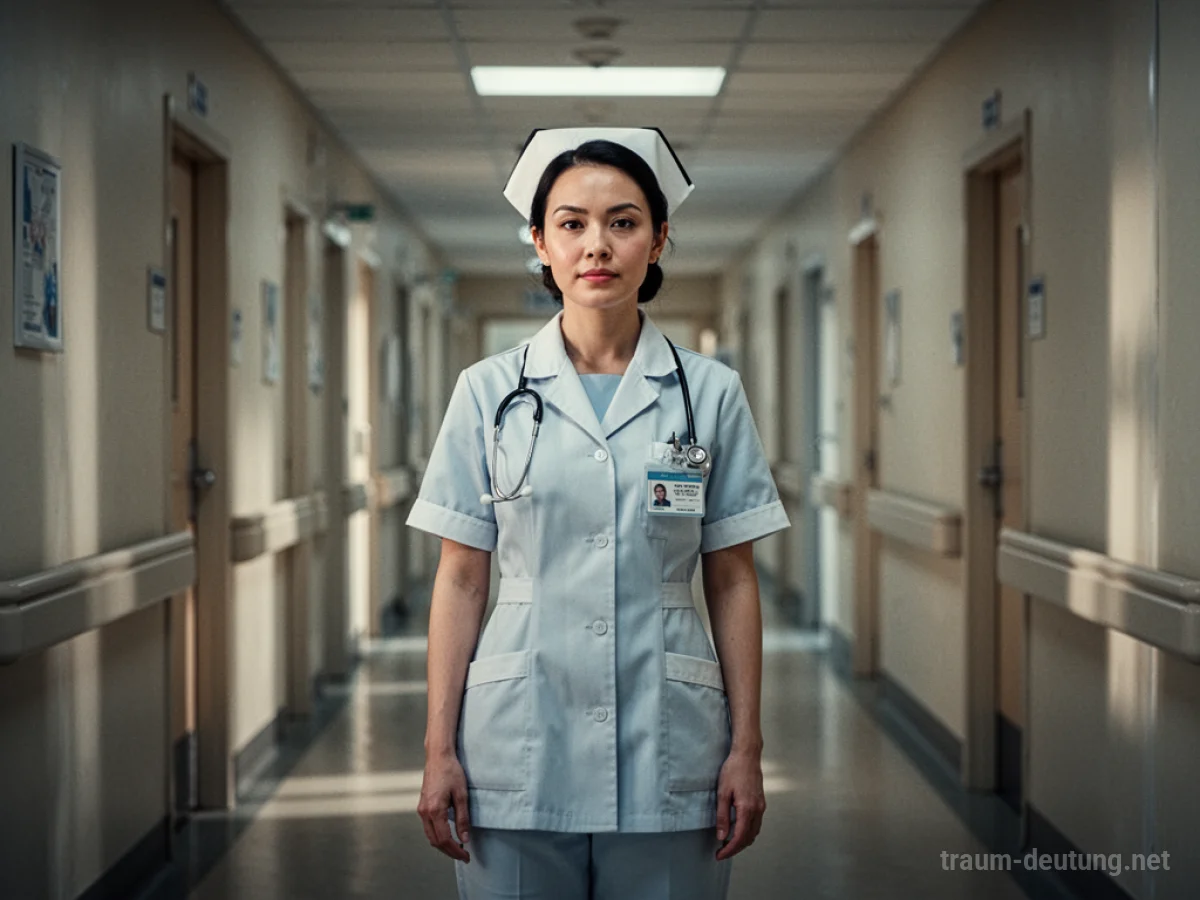 Eine Person in Krankenschwester-Uniform im Krankenhausgang.