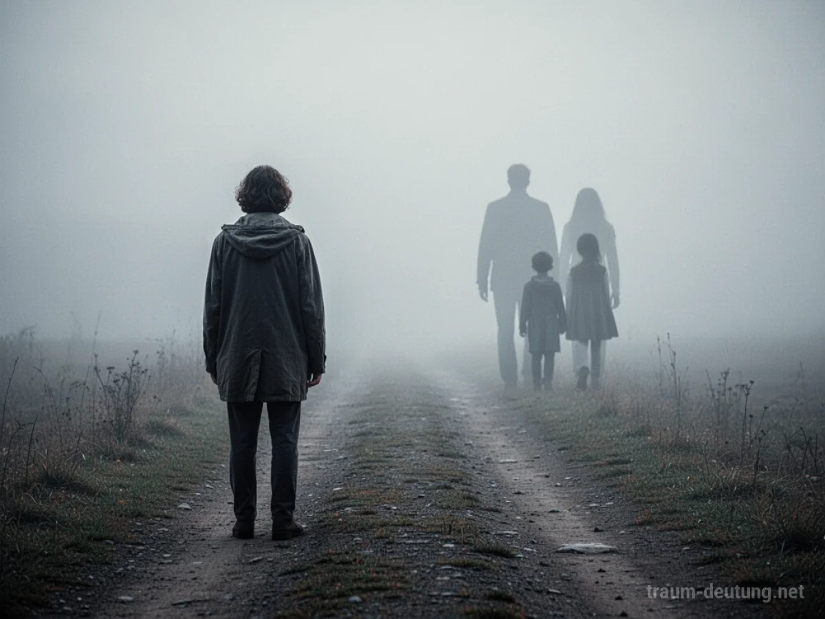 Einsame Person blickt einer schwindenden Familiensilhouette nach