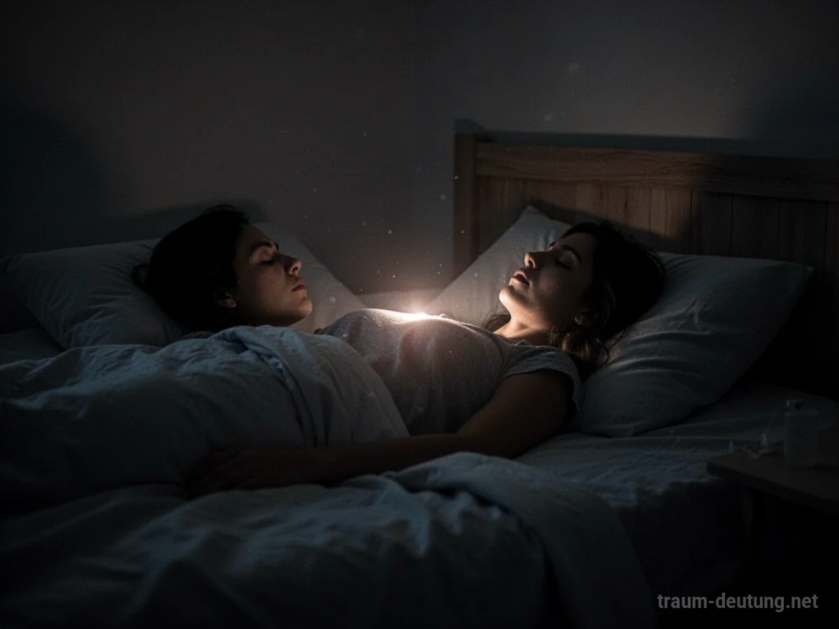 Schattenfigur eines Menschen im Bett, mit einem leichten Schimmer über der Brust.