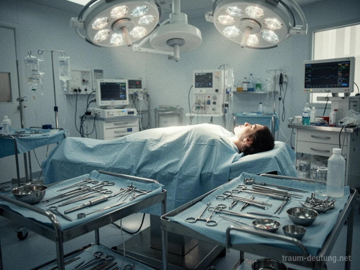 Person in einem klinischen Operationssaal, bereit für eine Operation.