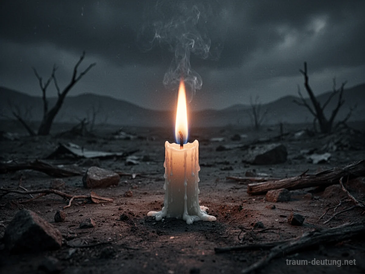 Kerzenflamme in dunkler Landschaft als Symbol für das Ende eines Lebens.