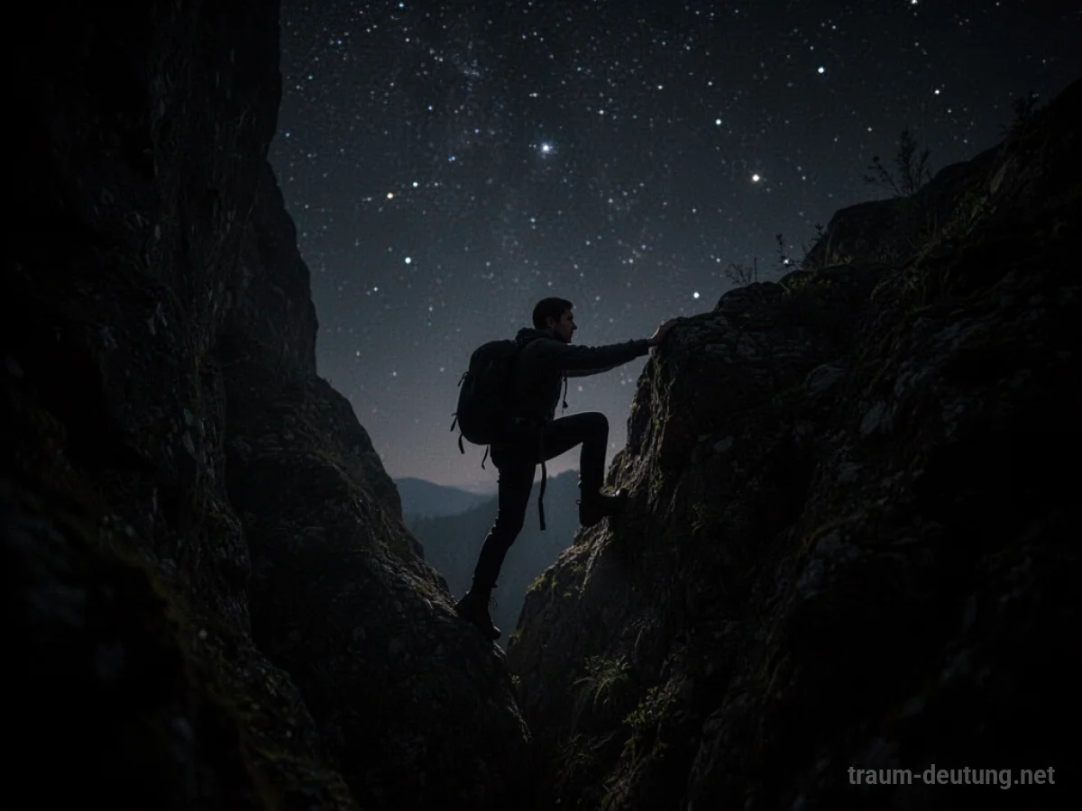 Silhouette einer Person, die in völliger Dunkelheit nach oben klettert.