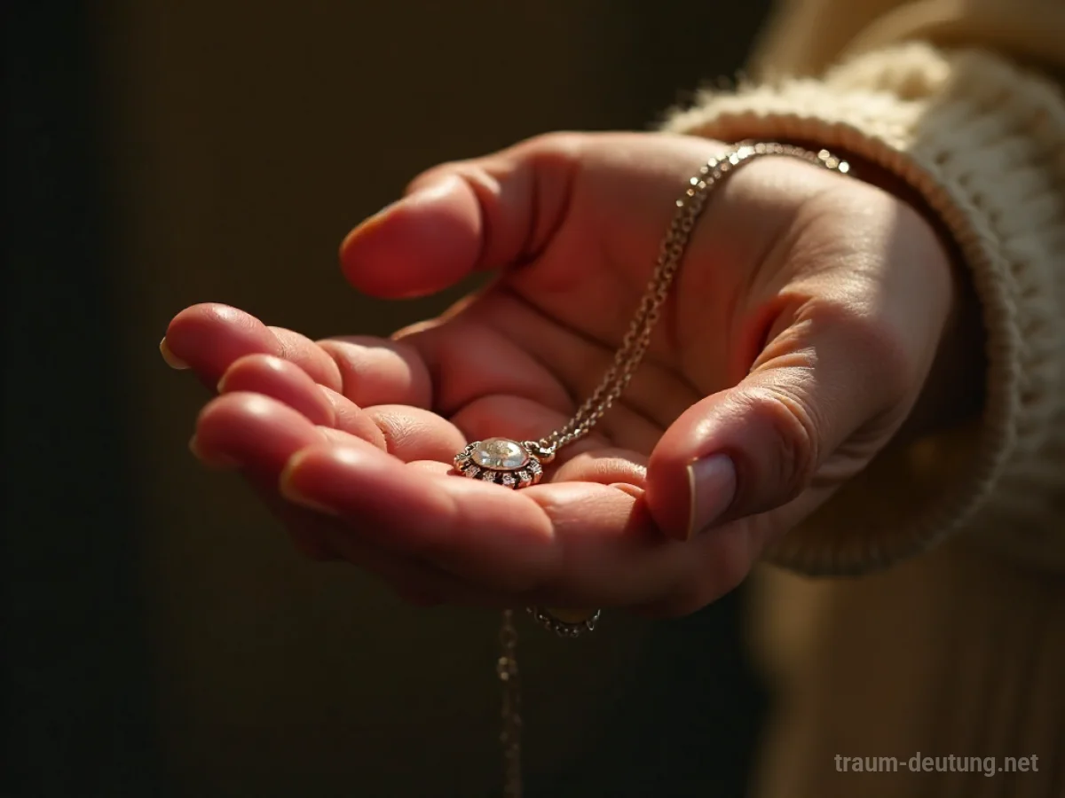Eine Hand reicht einer anderen Hand eine Kette als Geschenk.