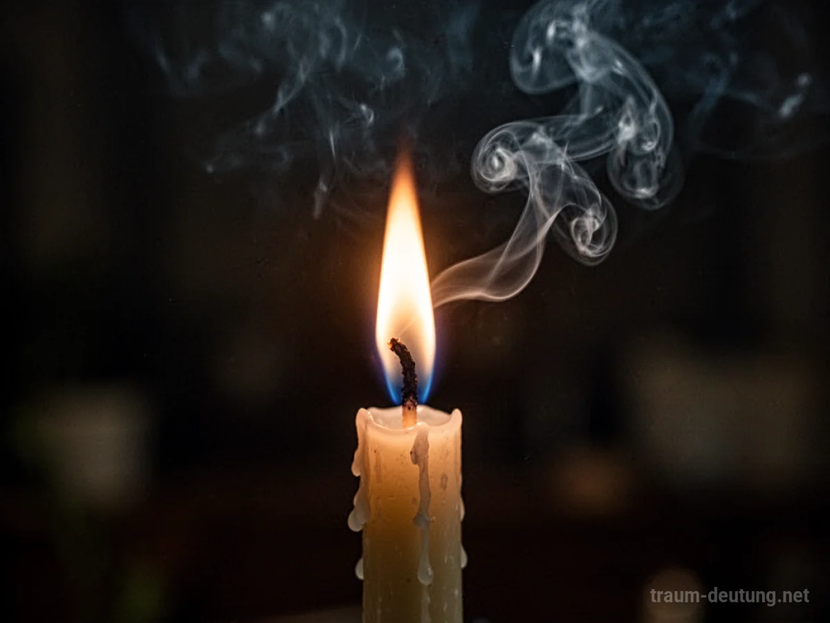 Eine Kerzenflamme wird ausgeblasen, Rauch steigt auf