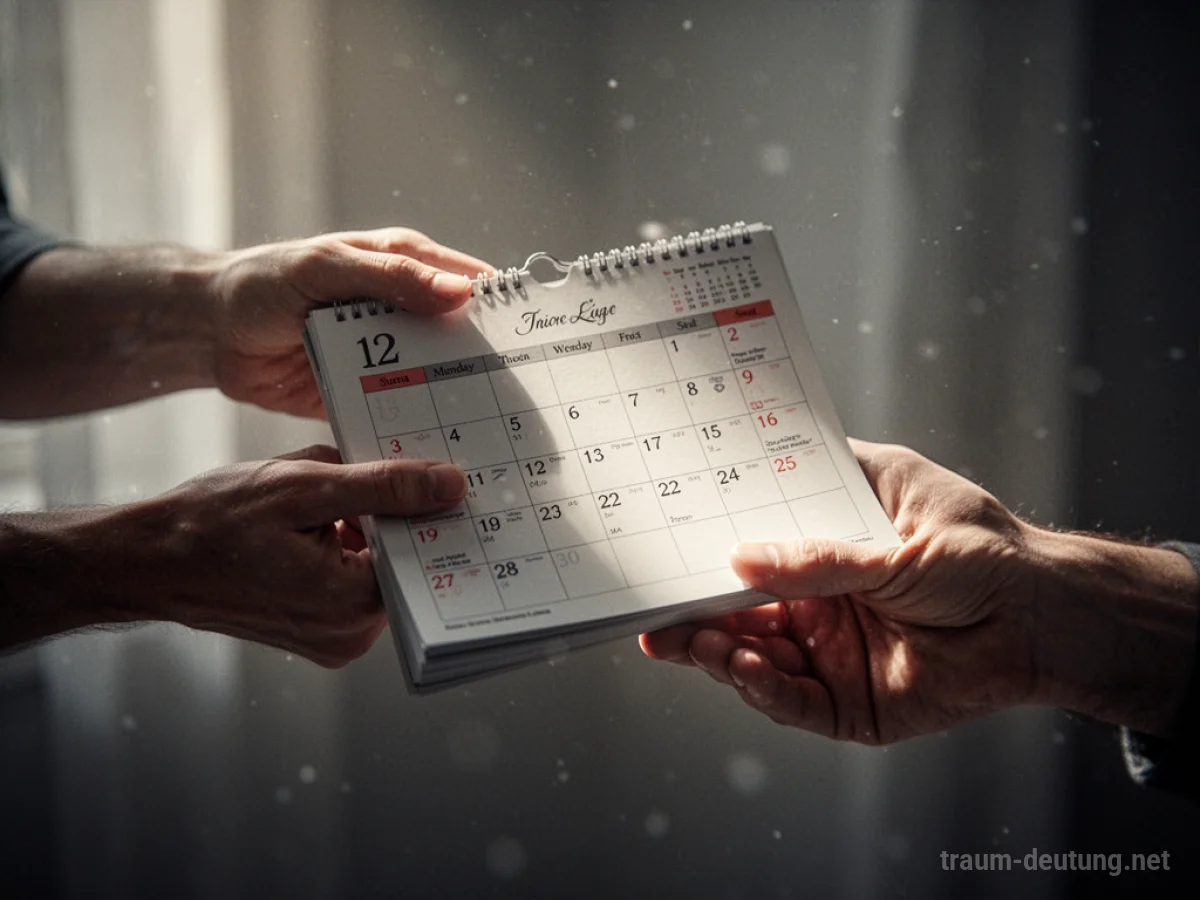 Jemand reicht einen Kalender als Geschenk.