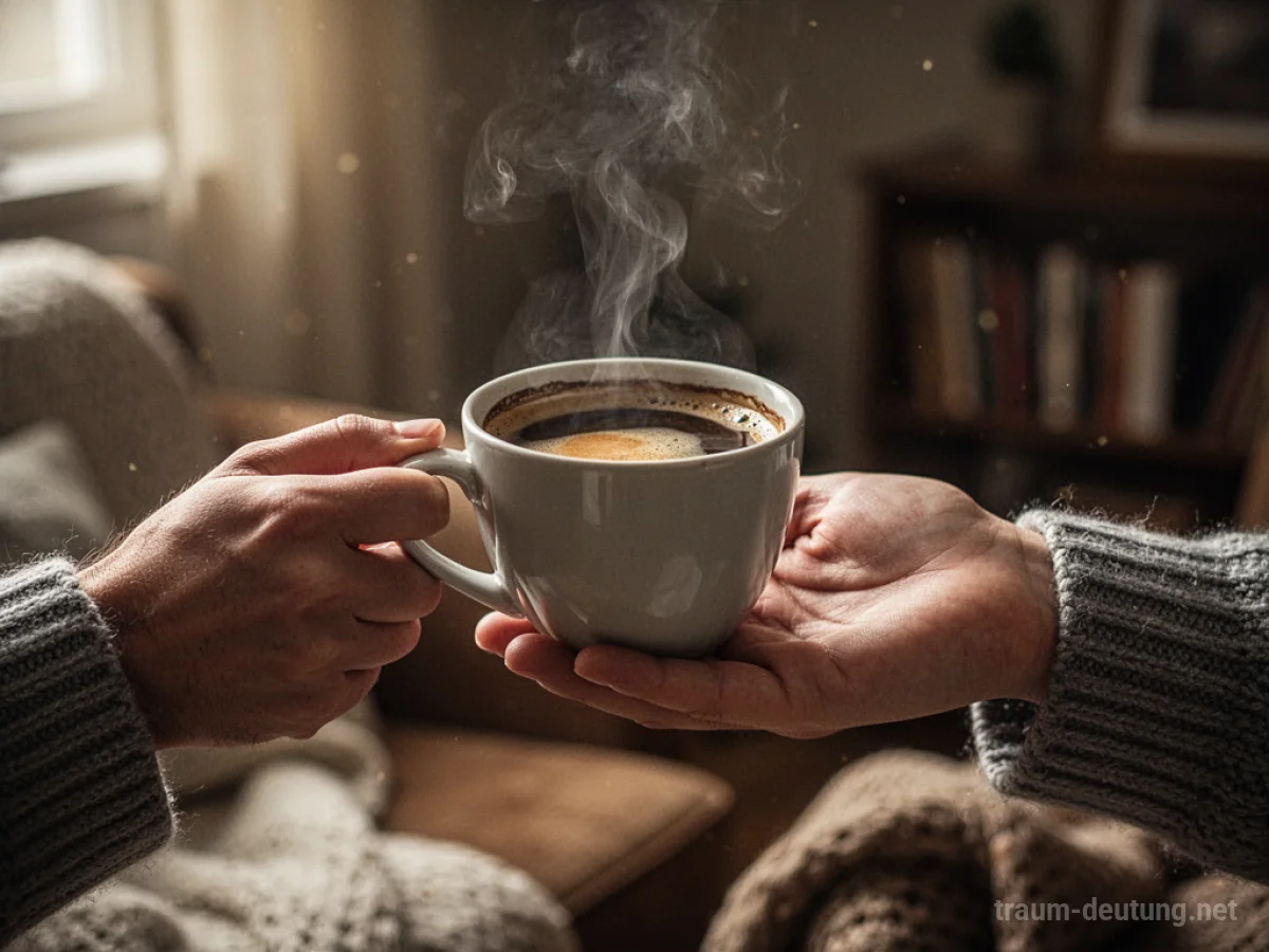 Hand reicht eine Tasse Kaffee