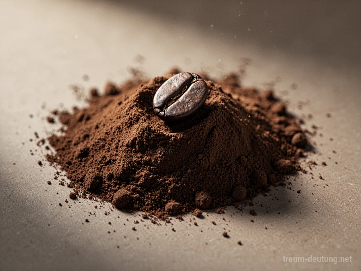 Haufen Kaffeepulver mit einer einzelnen Bohne darauf