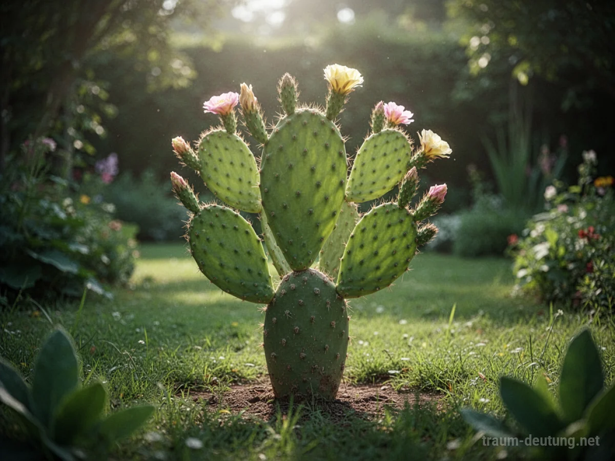 Kaktus mit Blüten in einem sonnigen Garten